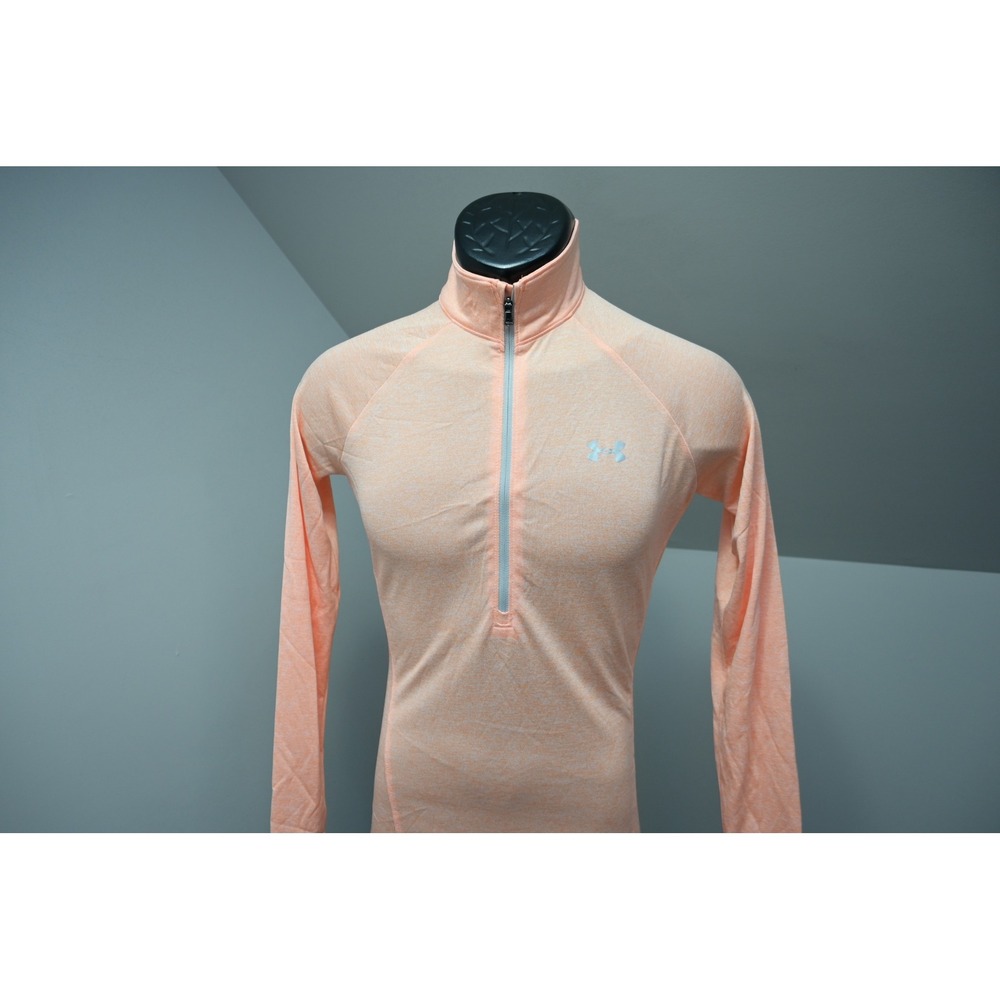 Under Armour 1/4 Zip Pullover Womens Small Orange Heathered HeatGear Excellent